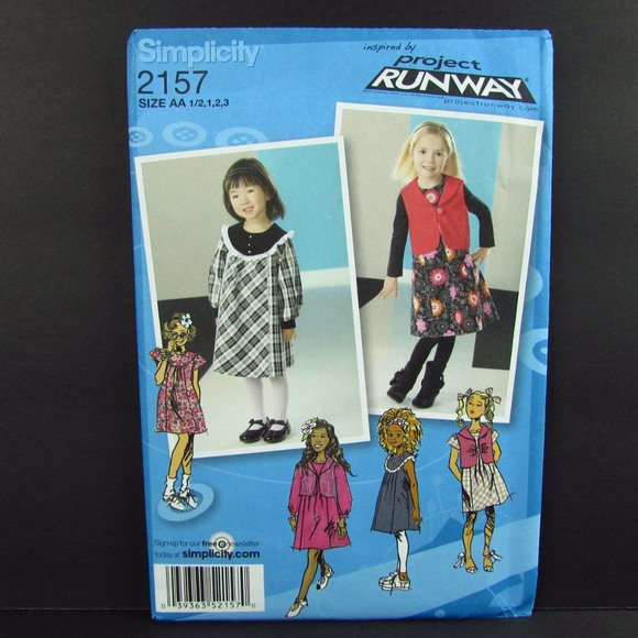 Toddler Dress Jumper Size AA 1/2 1 2 3 Simplicity 2157 Project Runway Pattern - Picture 1 of 6